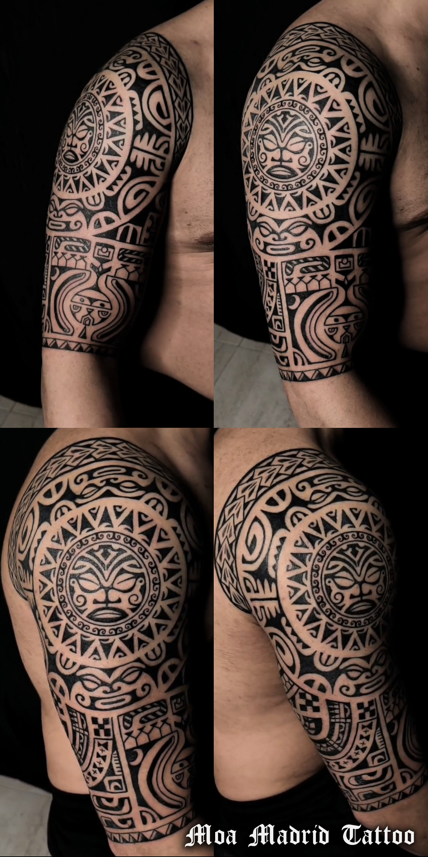 Tatuaje maorí con sol en el brazo
